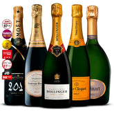 5 Champagne Set: Moët & Chandon Grand Vintage, Laurent-Perrier La Cuvée, Bollinger Special Cuvée, Veuve Clicquot Brut, Ruinart Brut 5×750 ml